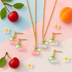 2 цвет вишневый железный и акриловый подвесной комплект из ожерелий и серег-гвоздиков для женщин SJEW-HY0001-21