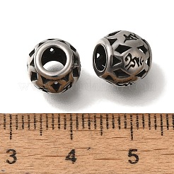 304ステンレススチールヨーロピアンビーズ  大穴ビーズ  OMマニパドメハムとのラウンド  アンティークシルバー  9x8.5mm  穴：4mm&nbsp;STAS-D191-17B-AS