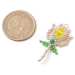 ビーズのチューリップチャーム  ガラスシードビーズペンダント  丸カン付き  きいろ  37x19x7.5mm  穴：2.5mm&nbsp;PALLOY-MZ00449-02