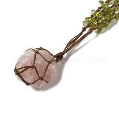 Collane con ciondolo con perline intrecciate di quarzo rosa naturale&nbsp;NJEW-K258-05D