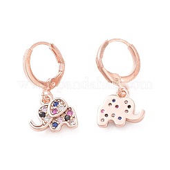 真鍮マイクロパヴェキュービックジルコニアダングルフープピアス  クロス  カラフル  ローズゴールド  23.5mm  ピン：0.9mm&nbsp;EJEW-F233-03RG