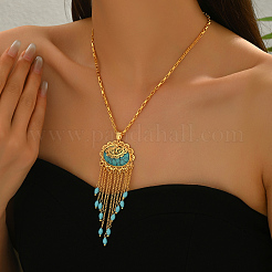 Богемская латунь паве синтетическая бирюза овальные с цепочкой кисточкой подвески ожерелья для женщин&nbsp;MZ5420