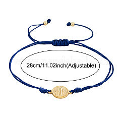 Bracelet vintage en métal avec médaille de saint Benoît et maillons en cordon de nylon tressé ajustable.&nbsp;HF0966-3