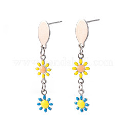 Длинные серьги-гвоздики с цветочной эмалью EJEW-N049-03A