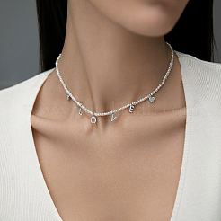 925 серебряное ожерелье с бусинами из натуральных пресноводных жемчужин с микропаве из прозрачных кубических цирконий в форме слова «любовь» для женщин JA7017-1