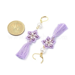 Серьги с подвесками в форме звезды и кисточки из стеклянных жемчужин EJEW-MZ00054