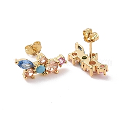 Красочные серьги-гвоздики с цветком из кубического циркония&nbsp;X-EJEW-C030-03G