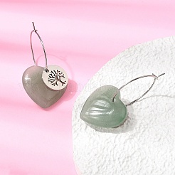 Orecchini a cerchio da donna in avventurina verde naturale e acciaio inossidabile 304.&nbsp;EJEW-G475-05P-07