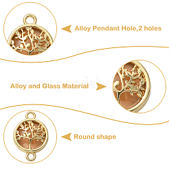 40 шт. 8-цветные стеклянные плоские круглые подвески-фигурки с подвесками в виде дерева жизни&nbsp;GLAA-YW0005-51