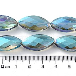 電気メッキクリスタルガラス馬の目ビーズ連売り  多面カット  虹色メッキ  シーグリーン  25x12x8mm  穴：1mm  約30個/連  29.5インチ&nbsp;EGLA-F071B-06