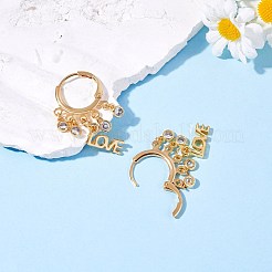 ワードラブブラスダングルハギーフープピアス  女性用クリアキュービックジルコニアドロップシャンデリアピアス  ゴールドカラー  35mm  ピン：0.8mm&nbsp;EJEW-SW00001-03