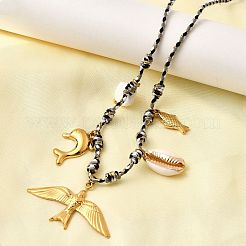 Ожерелья с подвеской из натуральной ракушки Summer Beach из нержавеющей стали 304 с гальваническим покрытием NJEW-F348-01A-G