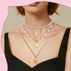 2 шт. 2 стиля подвеска из сплава со звездой 3 слоя ожерелья для женщин&nbsp;NJEW-SC0001-55