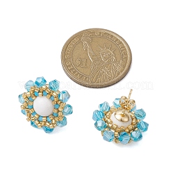 3 Paar Ohrstecker aus Blumenglasperlen und natürlicher Mashan-Jade für Damen&nbsp;EJEW-MZ00208