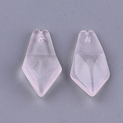 透明スプレー塗装ガラスペンダント  四辺形  ピンク  24.5x13x5.5mm  穴：1mm&nbsp;GLAA-S183-21A-01