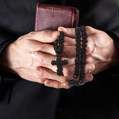 Крест полиэстер плетеные деревянные бусины молитва кулон ожерелья и эластичные браслеты наборы SJEW-DC0001-01