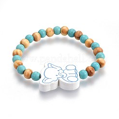 (vendita di fabbrica di feste di gioielli) braccialetti elasticizzati per bambini con perline di legno&nbsp;BJEW-JB04129-05