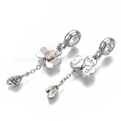 合金ヨーロッパダングルチャーム  大穴ペンダント  クローバーと昆虫  プラチナ＆ゴールドローズ  40mm  穴：5mm  昆虫：12x13x3mm  ハート：7x5x1mm&nbsp;MPDL-N039-014