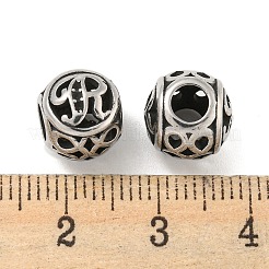 304ステンレススチールビーズラインストーンセッティング  大穴ビーズ  ラウンド  文字r  9.5x8.5x9.5mm  穴：4mm  0.8mmラインストーンのために合う。&nbsp;STAS-O002-01R-AS