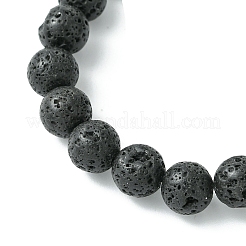 Эластичный браслет из натуральной лавы и драгоценных камней с подвесками из сплава BJEW-JB08730