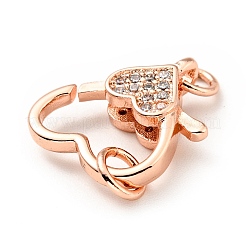 Латунь микро паве прозрачный кубический цирконий сердце когти омара застежки KK-G416-35RG