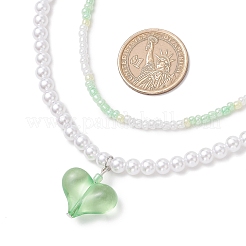 4 шт. двухцветный акриловый кулон в форме сердца из АБС-пластика с имитацией жемчуга и стеклянных бусин NJEW-JN05290