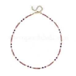 天然ロードナイトのファセットカットラウンドビーズネックレス  ゴールドカラー  15.35インチ（39cm）&nbsp;NJEW-JN06430-04