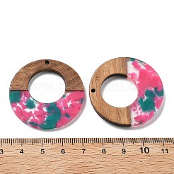 樹脂とクルミのペンダント  フラットラウンド  濃いピンク  38x3mm  穴：2mm&nbsp;FIND-R051-13B