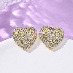 Серьги-гвоздики в форме сердца из латуни с микропаве из циркония EJEW-H166-01G-01