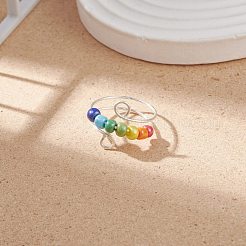 Anello polsino con perline rotanti con semi di vetro&nbsp;RJEW-JR00511-08