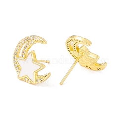 Klare Mond- und Stern-Ohrstecker mit Zirkonia und Emaille&nbsp;EJEW-I266-10G