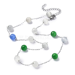 Круглые бусины кошачий глаз из нержавеющей стали 304 NJEW-C073-01P-07