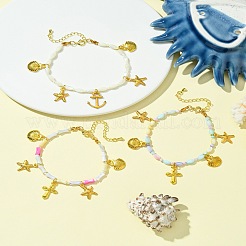 Браслет из сплава с подвесками в виде морской звезды BJEW-FS00016