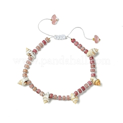 Браслеты с подвесками из натурального родонита и вишневого кварца&nbsp;BJEW-JB11517-02