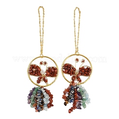 Подвесные украшения в виде бабочки из латуни и смешанного натурального камня HJEW-Z007-04G