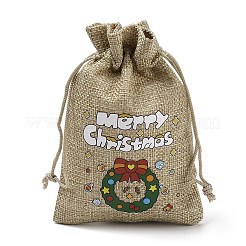 Bolsas de embalaje de arpillera impresas navideñas bolsas con cordón&nbsp;ABAG-Q053-02A-09
