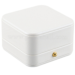 Boîtes carrées de rangement pour alliances de couple en simili cuir avec intérieur en velours et accessoires dorés&nbsp;CON-WH20005-23C
