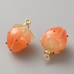 プラスチックチャーム  ゴールドトーンの真鍮ループ付き  苺  ダークオレンジ  15x10mm  穴：1.2mm&nbsp;FIND-WH0433-14G