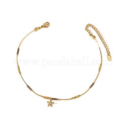 Tobilleras de acero inoxidable 304 con cadena de vidrio y dije de flor de circonita cúbica transparente pavé de latón para mujer&nbsp;FS-WG0557A-05