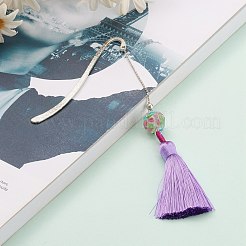 Regalo segnalibro in metallo con decorazioni grandi pendenti in nappa di poliestere&nbsp;AJEW-JK00167-02