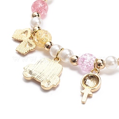 カラフルな合金エナメルかわいいチャーム ブレスレット  女性用プラスチック パール & アクリル & 合成ヘマタイト ラウンド ビーズ ブレスレット  混合模様  ペンダント：8~35x6.5~18.5x1~3.5センチメートル  内径：2-1/8インチ（5.5cm）&nbsp;BJEW-JB08661