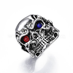 Готический панк сплав черепа открытая манжета кольцо со стразами для мужчин женщин RJEW-T009-52AS