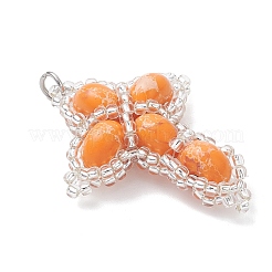 Окрашенная синтетическая императорская яшма с подвесками из стеклянных бусин&nbsp;PALLOY-MZ01119-03