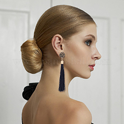 8 пара сережек-гвоздиков с розами двух цветов и хлопковой кисточкой&nbsp;EJEW-AN0001-68