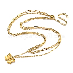 Ожерелья с подвесками-бантиками из нержавеющей стали 304&nbsp;NJEW-L182-001G-07