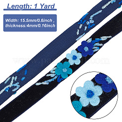 ベルベットの手作り花刺繍レースリボン  DIYクラフト用  縫製装飾  ダークブルー  5/8インチ（16mm）&nbsp;SRIB-WH0011-077A
