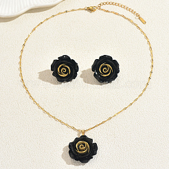 Elegantes Set aus Halskette mit Rosenanhänger aus Kunstharz und passenden Ohrsteckern für Damen&nbsp;DC8905