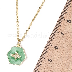 Collane a catena in acciaio inossidabile 304 con ciondolo a forma di esagono verde in ottone smaltato con ape per donna&nbsp;NJEW-JN05994