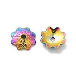 イオンプレーティング（IP）304ステンレススチールビーズキャップ  花  マルチ花弁  虹色  7.5x7x2mm  穴：2mm&nbsp;STAS-F075-24MC