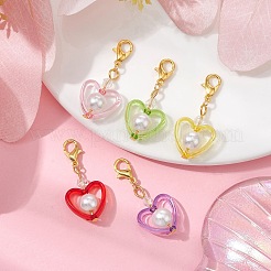 Подвески в форме сердца из акрила и стеклянного жемчуга HJEW-JM01403